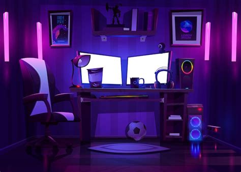 Free Vector | Cartoon gamer room illustration