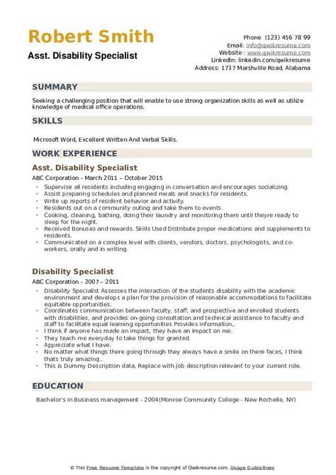 Disability Resume Sample