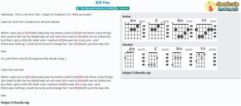 Chord: Kill You - tab, song lyric, sheet, guitar, ukulele | chords.vip