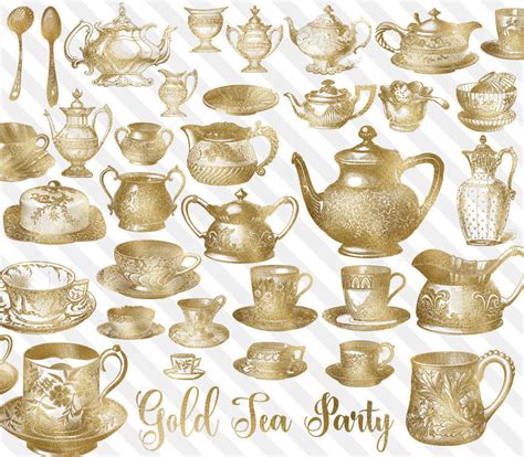 Gold Tea Party Clipart By Digital Curio | TheHungryJPEG