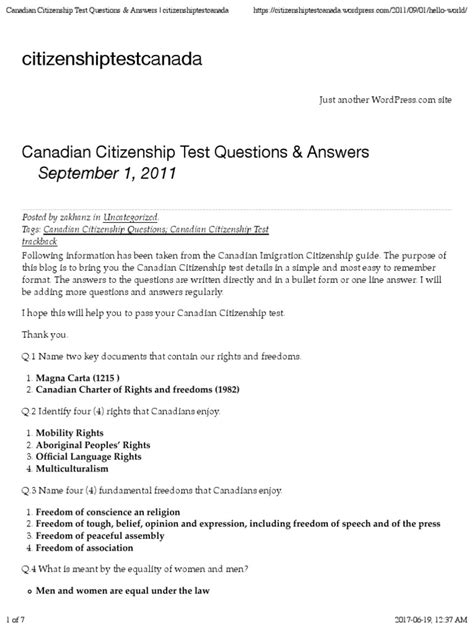 Canadian Citizenship Test Questions & Answers | citizenshiptestcanada ...