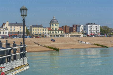 View of beach front houses and Worthing Beach from the pier, Worthing ...