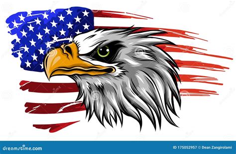 American Bald Eagle Illustration Vector Against Flag Stock Vector ...