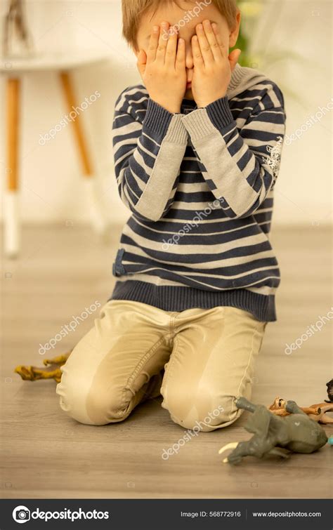 Little Toddler Child Boy Pee His Pants While Playing Toys Stock Photo ...