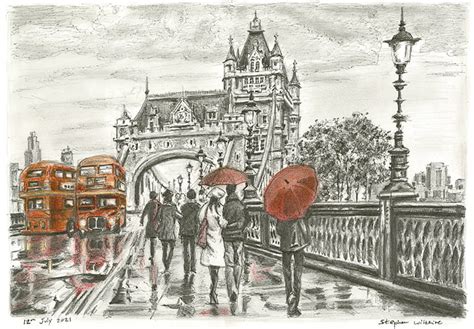 Original Drawing of Tower Bridge in the rain