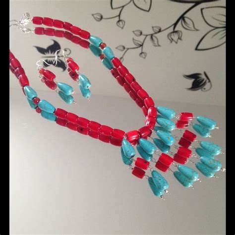 Arawak Jewelry Jewelry - STERLING SILVER NECKLACE, 💃👠CORAL beadTURQUOISe