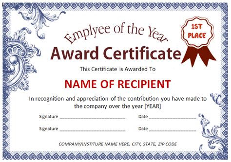 Employee Award Certificate Template | Office Templates Online