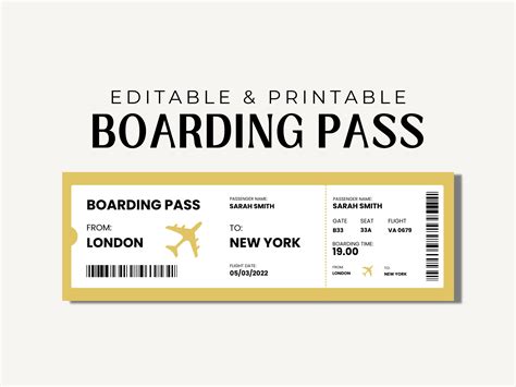 Printable Airline Ticket Boarding Pass Template, Vacation,, 57% OFF