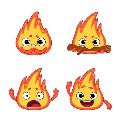 Free Vector | Set of cute hand-drawn flame characters smiling, eating ...