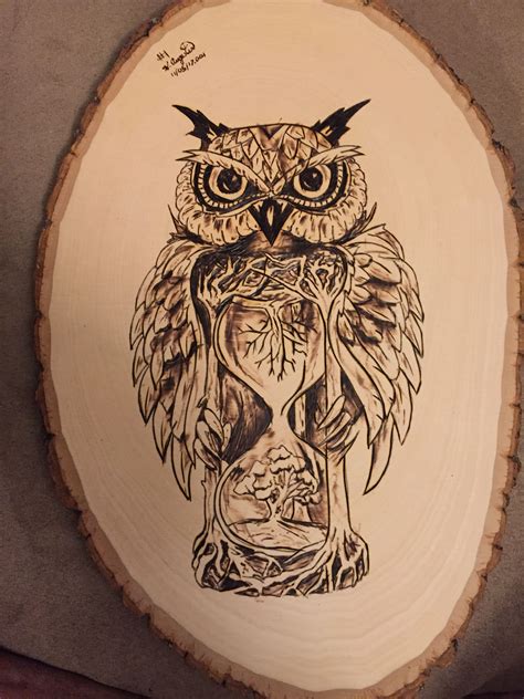 Owl Hour Glass Wood Burn. Done by hand. | Wood burning patterns, Wood ...