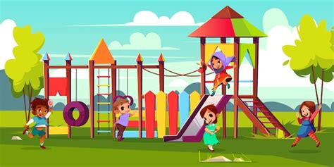 Free Vector | Children playground cartoon illustration with ...