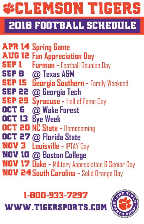 Clemson Football Schedule Printable