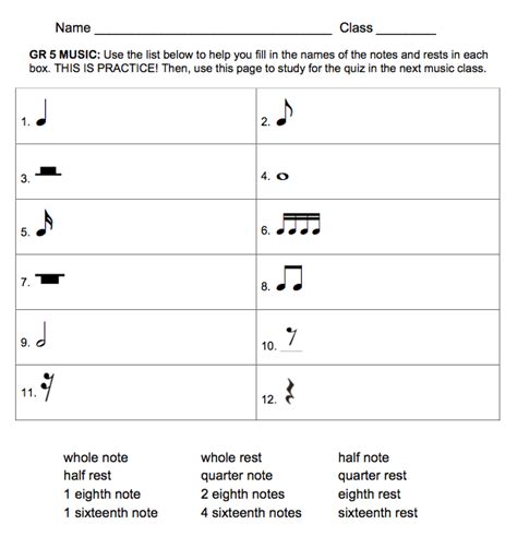 Music Notes And Rests Worksheets