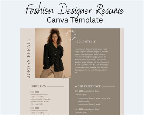 Fashion Designer Resume Template, Canva Template, Stylist Resume ...