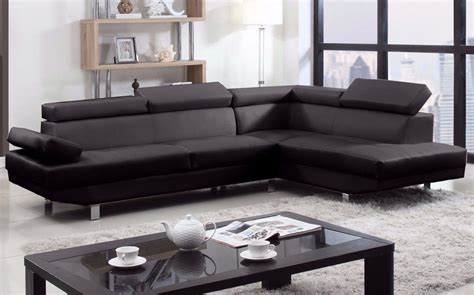 2 Piece Modern Contemporary Black Faux Leather Sectional Sofa ...