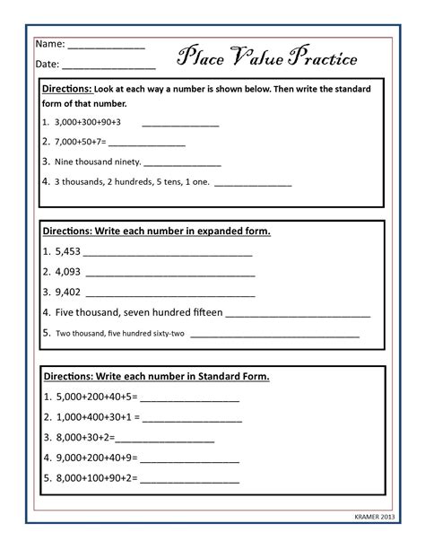 This worksheet helps practice place value with standard form, expanded ...