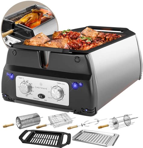 Smokeless Indoor Electric Grill and Rotisserie – 5 in 1 Non-Stick ...