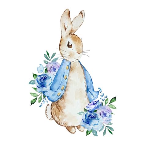 Premium Vector | Watercolor illustration of peter rabbit with a bouquet ...