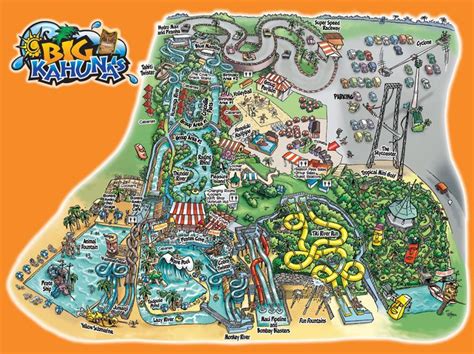 a map of an amusement park with lots of rides