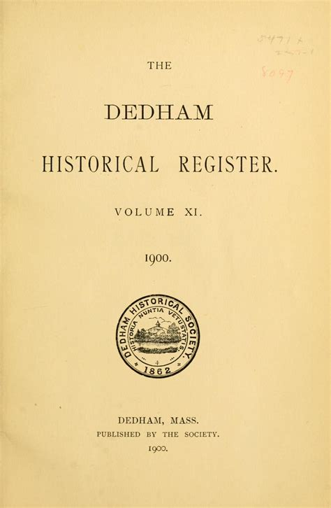 Dedham Massachusetts Historical Society Register 1890-1903 – Access ...