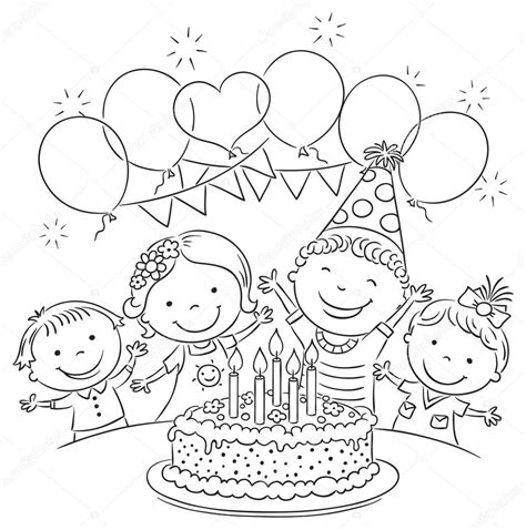 Kids Birthday Party Outline — Stock Vector © Katerina_Dav #69001199