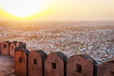 View of Jaipur from Nahargarh Fort at Sunset in Rajasthan India Stock ...