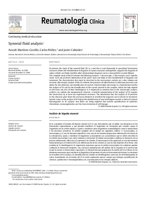 (PDF) Análisis de líquido sinovial | Aracelys Castillo - Academia.edu