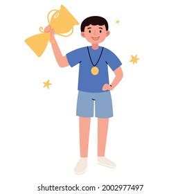 Boy Won Cup Competitions Young Athlete Stock Vector (Royalty Free ...