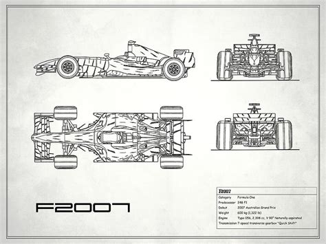 The F2007 Gp Blueprint - White Photograph by Mark Rogan