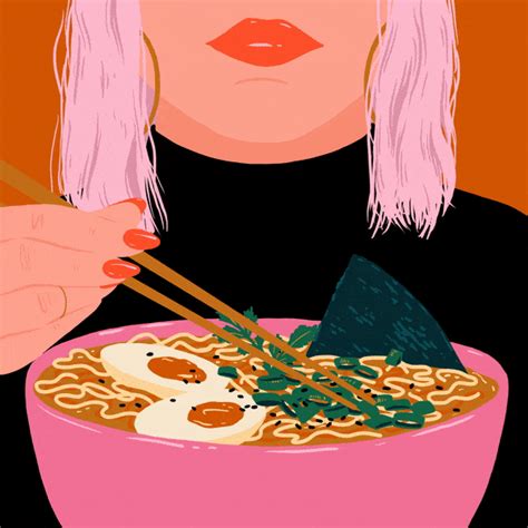 a woman holding chopsticks over a bowl of noodles with egg and meat on it