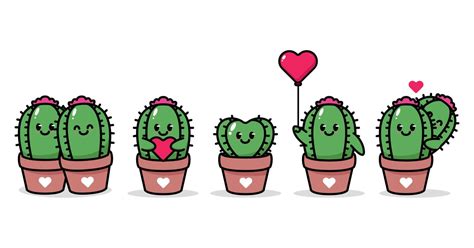 Set of cute cactus in Valentine's Day theme 4439228 Vector Art at Vecteezy