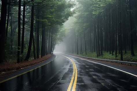 Rainy Road Background, Domestic Travel, Road, Metasequoia Background ...