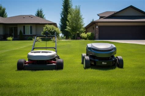 Premium AI Image | Comparing freshly cut grass by robotic mower vs ...