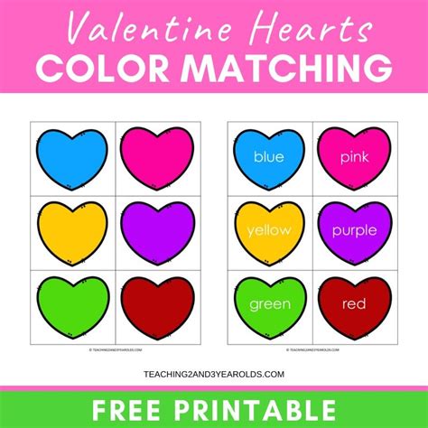 Matching Hearts Valentine Color Sorting Printable