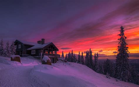 Winter, Sunset, Clouds, Forest, Cottage, Snow, Cold, - Norway Winter ...