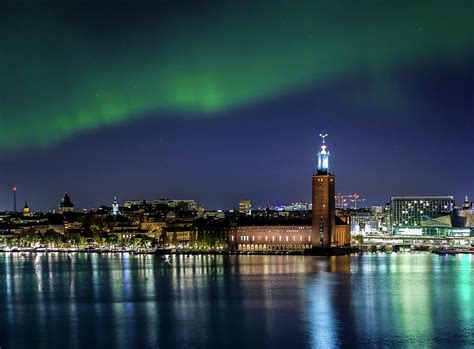 Aurora Over The Stockholm City Hall And Kungsholmen Photograph by Dejan ...