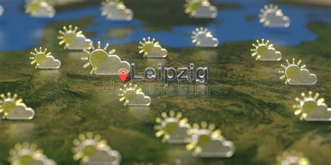 Leipzig City and Partly Cloudy Weather Icon on the Map, Weather ...