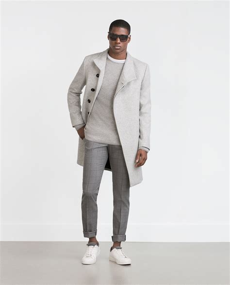 Zara Funnel Collar Coat in Gray for Men | Lyst