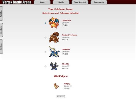 Pokemon Browser Games: Review: Pokemon Vortex Battle Arena (v1)