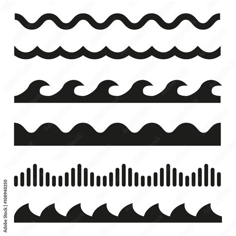 Vector black wave icons set on white background. Water waves Stock ...