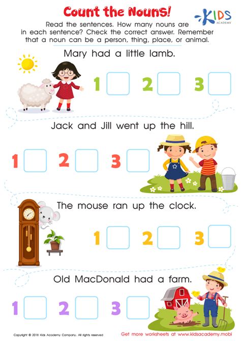 Count the Nouns Worksheet: Free Printable PDF for Kids