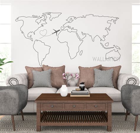 World Map Wall Decal Map Wall Sticker Travel Map Wall Decals | Etsy