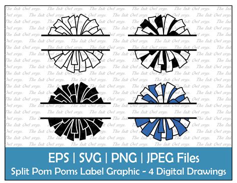 Split Cheerleader Pom-poms Vector Clipart Set / Outline Stamp - Etsy ...