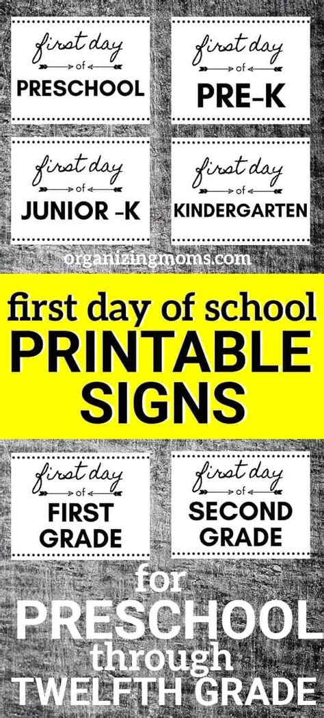 Free Printable First Day of School Signs for Cute Photos