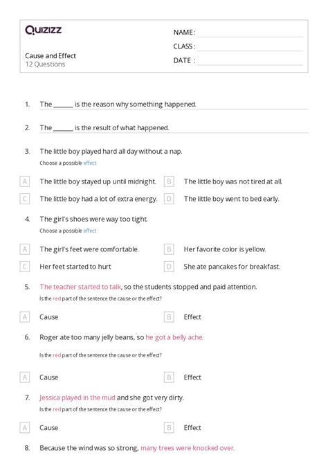 50+ Cause and Effect worksheets for 5th Grade on Quizizz | Free & Printable