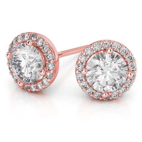 Large Rose Gold Halo Moissanite Stud Earrings (8.5mm)