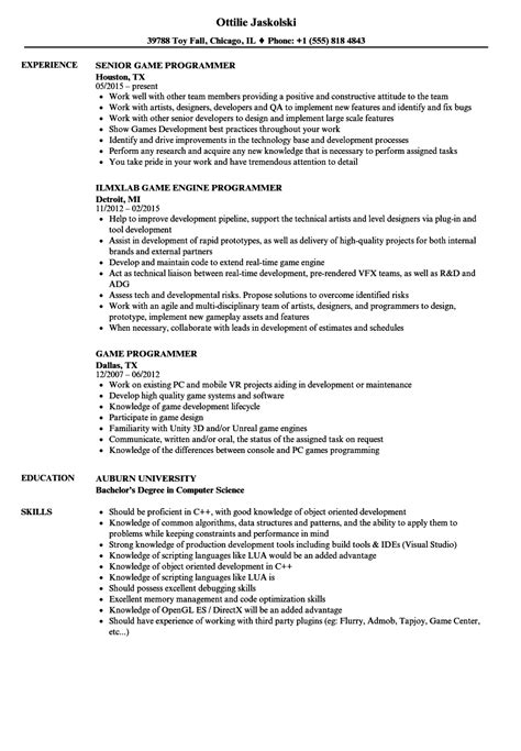 Game Programmer Resume Samples | Velvet Jobs