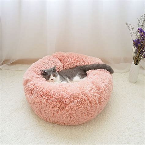 Soft Long Plush Cat Bed House Round Pet Cat Cave Pet Dog Bed Winter ...