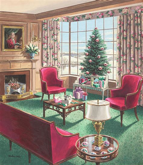 Illustration of a Christmas Living Room Scene Painting by Urban Weis ...