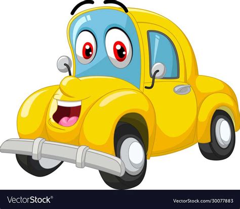 Funny yellow car cartoon vector image on VectorStock in 2023 | Car ...